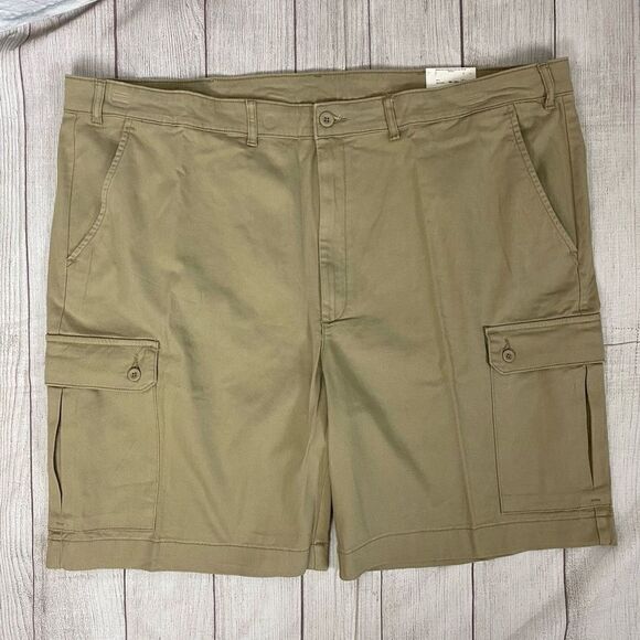 St John’s Bay men 52 regular New cotton blend comfort stretch cargo shorts tan - Picture 1 of 10